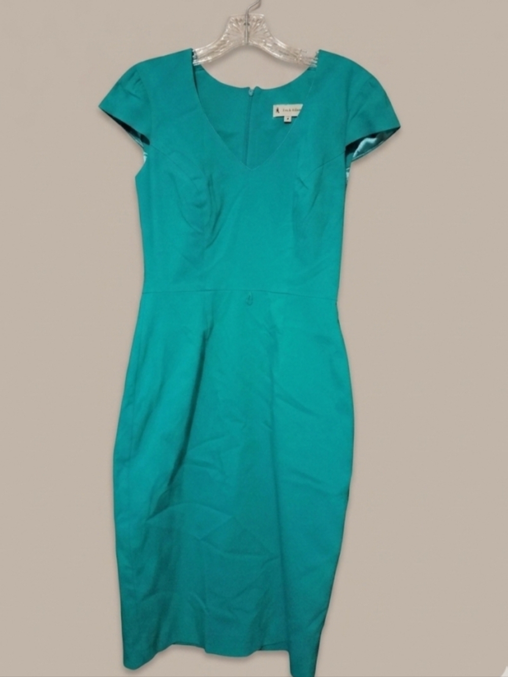 Ava & Aiden Teal V-Neck Cap Sleeve Sheath Dress - Size 4 - Made in US